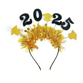 QRH Glittering Graduation Headband Gold Tinsel 2025 Gradation Cap Headband Sparkle Yellow Black Graduation Hat Headband Last Day of School Graduation Party Accessories-01