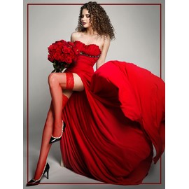 Bencailor 4 Pairs Fishnet Thigh High Stocking Silicone Lace Top Sheer Over Knee Stocking Silky Stockings for Women(Red, Medium)