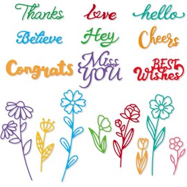 DELORIGIN Greetings Line Flowers Cutting Dies Wildflowers Greeting Card Making Die Cut Carbon Steel Die Cuts Stencils Blessing Card Scrapbooking Embossing Template Dies for Wedding Card Album Decor