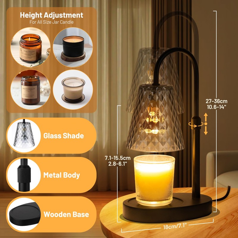 Candle Warming Lamp with Timer : Adjustable Light Level Adjustable