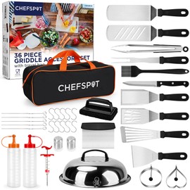 CHEFSPOT 36PC Griddle Accessories Kit – Flat Top Grill Accessories Hibachi Spatula Set for Weber and Blackstone Griddles, Breakfast Tools, Basting Cover, Cleaning Brush for Outdoor BBQ