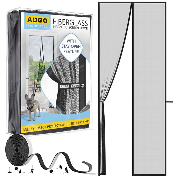 AUGO Magnetic Fiberglass Screen Door - Self Sealing, Heavy Duty,