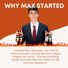Max Flame-ous Original Hot Sauce - Sweet & Fruity Garlic Habanero Blend with Carrot & Onion | Thick Sauce | Medium Heat | All Purpose Flavor Booster | Best, Unique, Tasty, Spicy | Cooking | 5 Fl Oz Glass Bottle