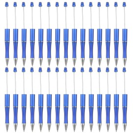 PATIKIL Beadable Pens, 30 Pack Black Ink Plastic Bead Pen Creative DIY Ballpoint Pens for Teacher Office DIY Crafts Party Decorations Handmade Supplies, Blue