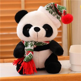 Champracer Panda Cuddly Toy, Cuddly Soft Cartoon Panda with Christmas Hat, Christmas Panda Plush Doll, Gift for Children, Girls and Boys (25 cm, F)