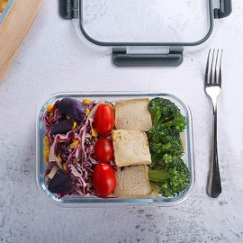 Juego de 10 Recipientes de Vidrio con Tapas Herméticas para Preparación de Alimentos, Tupper para Lunch, Contenedores para Alimentos, (22 onzas)      
