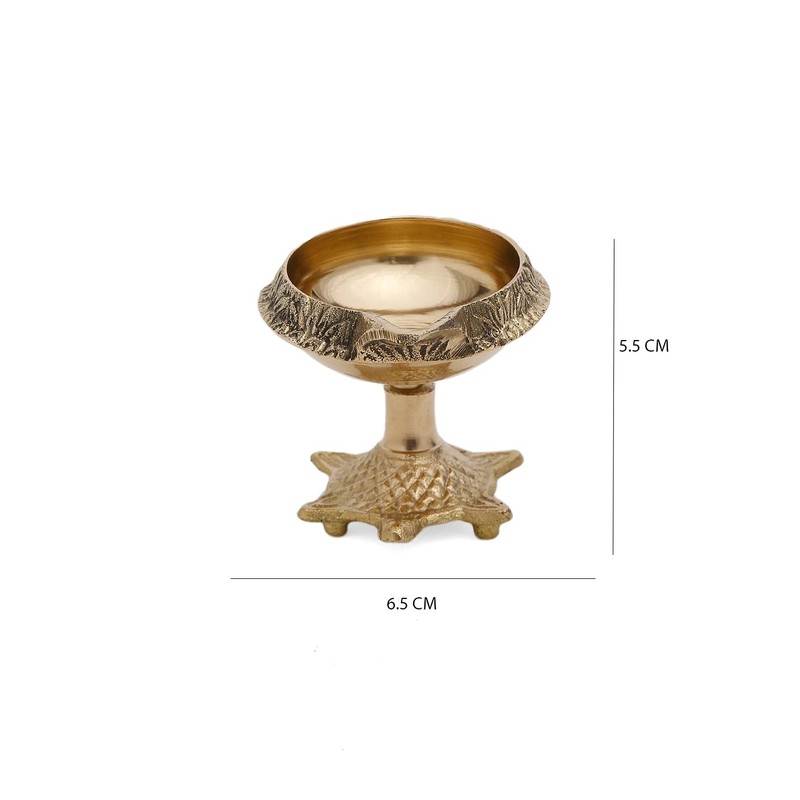 DreamKraft Brass Handmade Engraved Design Kuber Diya (Oil Lamp) with