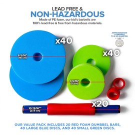 Modern Innovations Kids Weight Set (20 Pack), Toy Dumbbells, Baby Dumbbell Workout Weights, Fun Fitness Equipment for Toddlers (Blue, Green, Red)