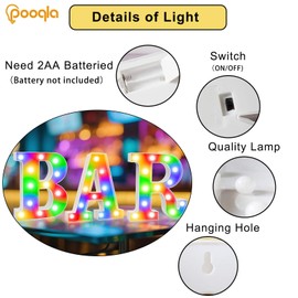 BAR - Illuminated Marquee Bar Sign for home decor - Light up LED Marquee Word Sign - Pre-Lit Pub Light Battery Operated, Valentines Day Gifts for Him (Colorful)