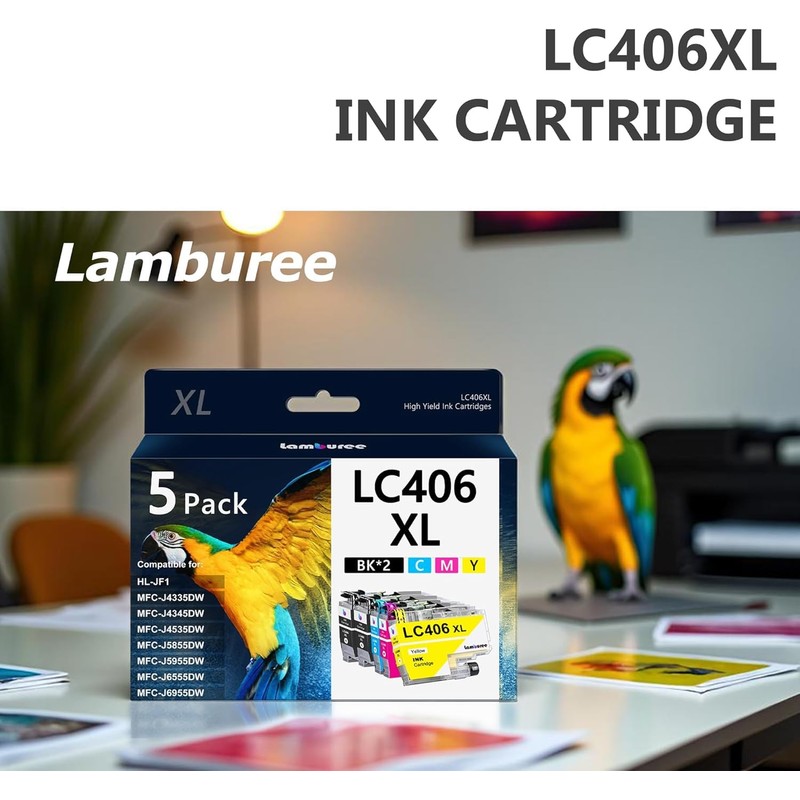 Lamburee LC406XL Ink Cartridges with High-Yield Replacement for Brother LC406