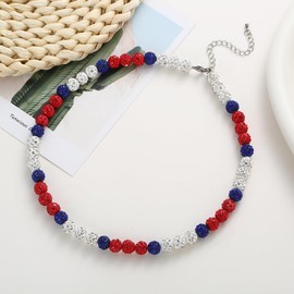 Baseball Necklace - Glitter Bling Clay Beaded Ice Collection Necklace for Men Boys Cool Gifts for Baseball Players Lovers (White/Red/Blue)