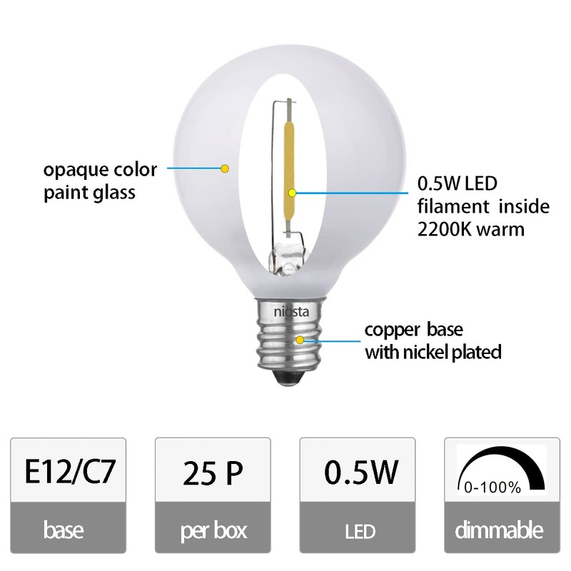 NIOSTA 25 Pack G40 Replacement Bulbs,120V LED Bulbs, for E12