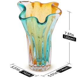 Hand Blown Glass vase, Wide Mouth Petal vase, Colorful Modern Glass Art Home Decor vase for Family Living Room, Wedding Scene, Dining Table Center, Entrance Table top
