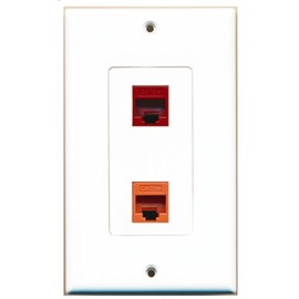 RiteAV 1 Port Cat5e Ethernet Orange 1 Port Cat5e Ethernet Red Wall Plate Oversized Jumbo MIDI