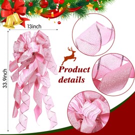 49 Pcs Christmas Tree Decoration Set Include Christmas Tree Topper, 24 Pcs Glitter Christmas Flowers 3 Sizes, 24 Pcs 2.36 Inch Christmas Ball Ornaments for Tree Holiday Party Decorations (Pink)