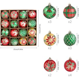 16 Pieces Christmas Baubles 60mm Christmas Ball Ornaments Decor for Xmas Tree Shatterproof Balls Seasonal Decorative Hanging Ball Ornaments for Xmas Party Holiday Home Xmas Decor Red and Gold Green