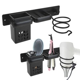 Hair Dryer Holder Wall Mounted, Blow Dryer Holder, Hairdryer Straightener Organizer with Holes Rack for Flat Iron Curling Wand, Hair Styling Beauty Care Tools Storage Basket for Bathroom Bedroom