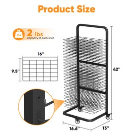 Whoonba Art Drying Rack with 25 Removable Shelves, Mobile Metal Paint Drying Stand with Lockable Wheels, Functional Canvas Rack Art Storage for Artwork in Classrooms, Art Studios and Schools, Black