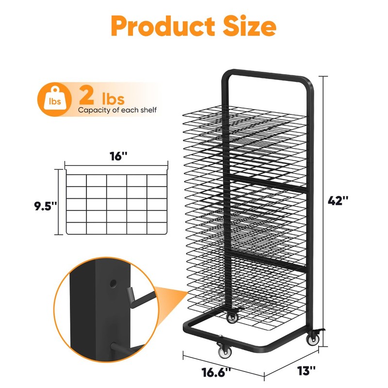 Whoonba Art Drying Rack with 25 Removable Shelves, Mobile Metal