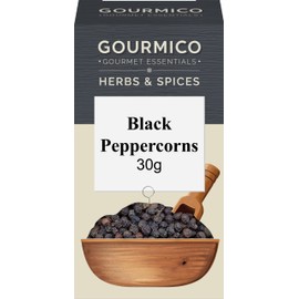 GOURMICO Whole Black Peppercorns, An Ideal Seasoning for Meats, Fish and Vegetables or Paired with Salad Dressing and Soups, Suitable for Vegetarians and Vegans, 30 g Pack