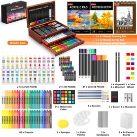 Soucolor Art Supplies, 192-Pack Deluxe Art Set Drawing Painting Supplies Kit with Acrylic Pad, Watercolor Pad, Sketch Book, Canvases, Acrylic Paint, Crayons, Pencils, Gifts for Artist Adults Teen Kids