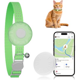 Hongtop H GPS Cat Tracker, Pet Trackers for Cats with Breakaway Cat Collar, GPS Tracking Compatible with Find My App(iOS Only), No Monthly Fee, Waterproof (White Tracker, Green Collar)