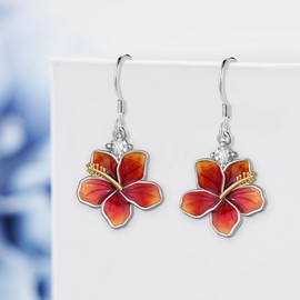 Hibiscus Earrings for Women 925 Sterling Silver Flower Earrings Hypoallergenic Hawaiian Tropical Floral Jewelry Gifts for Women