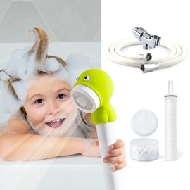 Barumi Livo Filtered Showerhead for Kids Combo Kit | Octopus Lime | Children's Handheld Shower Heads with PVC Hose & Shower Holder