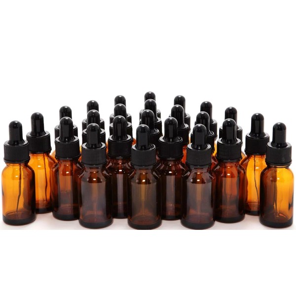 24 Pack 10ml Amber Glass Bottles with Droppers for Essential