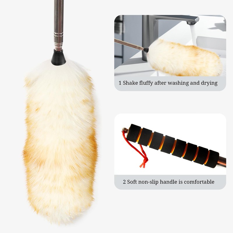 iHUFeather Lambs Wool Extendable Household Cleaning Duster 64" Wall Duster