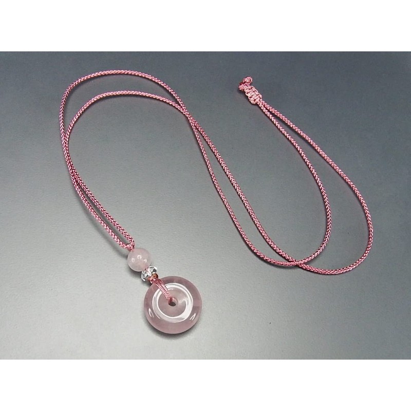 [Stone Street] AAA Natural Stone Rose Quartz Round Pendant Necklace