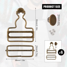 6 Sets Overall Buckles, 1-1/2" Overall Clasp Clips Replacement Dungaree Fastener with Adjustable Slide Buckle and Buttons Gourd Buckle Bib Overall Strap Hooks for DIY Sewing Accessories