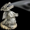 Mystical Silver Dragon Incense Cone Holder - 9.5cm x 6cm