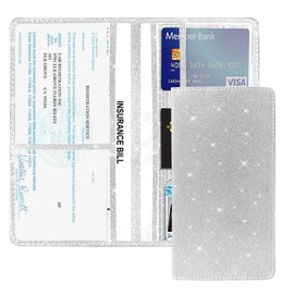 Middrivr Vehicle Glove Box Car Organizer, Car Registration and Insurance Holder, Insurance Card Holder for Cars, Leather Card Holder Interior Auto Accessories for Women (Glitter-Silver)