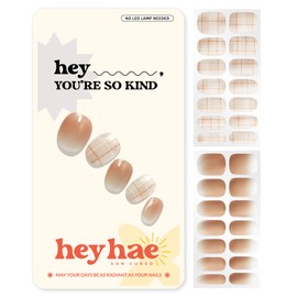 Heyhae Semi Cured Gel Nail Strips | Sun Cured Gel Nail Wraps No LED Lamp Needed Easy Apply & Remove | Includes 28 strips, 1 Prep Pad, 1 Nail File & 1 Wooden Stick - Hey, You're So Kind