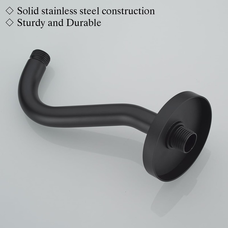 RANDOM Curved Shower Arm with Flange,8-inch S-Shape Matte Black Shower