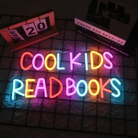 VVYXX Cool Kids Read Books Neon Sign Reading Corner for Kids Neon Signs for Wall Decor LED Light Library Classroom Book Club Christmas Gift for Kids & Teens(5V2A)