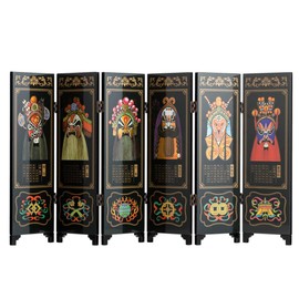 TJ Global Mini 9.5 INCH Tall 6-Panel Traditional Chinese Art for Home Decoration - Decorative Lacquerware, Home Decor, Lacquer, Oriental, Mini Divider (Opera Masks)