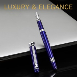 KEYZOR Luxury Fountain Pen Fine Nib For Writing,Refillable Ink Converter,24k Gold Trim Pens Gift Set For Men &Women,Professional,Business,Office