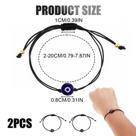 2 Pcs Evil Eye Bracelets for Women & Men, Adjustable Evil Eye Good Luck Jewelry in Black Strings, Protection Couple Friendship Family Lucky Charm Gifts for Birthday Holiday
