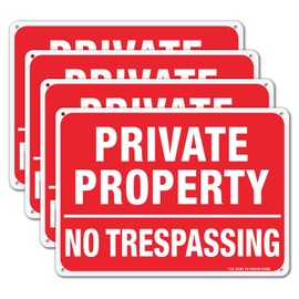 Private Property No Trespassing Sign - 4 Pack - 10 x 7 Inches Rust Free .040 Aluminum Reflective - UV Protected, Waterproof, Weatherproof and Fade Resistant - Easy to Install - Outdoor or Indoor Use