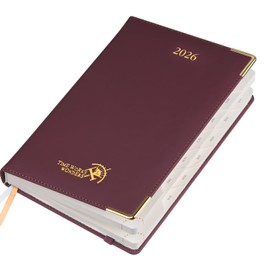 POPRUN Daily Planner 2026 (A5 Size-5.75" x 8.5") One Page Per Day Planner with Vegan Leather Hardcover - Agenda 2026 (Jan. - Dec.) Page A Day Calendar Book with Monthly Tabs, Inner Pocket TJ - Claret