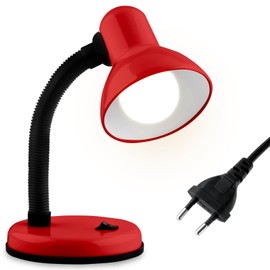 Lumiled Desk Lamp Classic Reading Lamp Table Lamp Flexible Neck Work Light Mini Bedside Lamp E27 Socket Table Lamp Made of Metal Children's Room for Reading Study Girls Boys Red