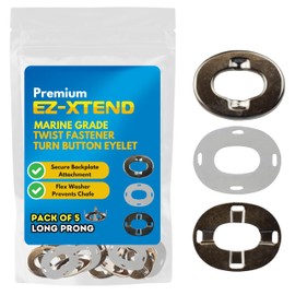 EZ-Xtend Fasteners Marine Grade, Twist Fastener Turn Button Eyelet for Canvas with Clinch Plate and Flex Washer (Long Prong - 5 PK)