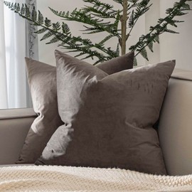 JUSPURBET Ash Velvet Throw Pillow Covers 22x22 inch Set of 2 for Living Room Couch Sofa Bedroom Decorative Square Solid Soft Cushion Cases with Invisible Zipper