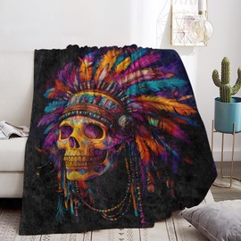 Bidesk - Manta de franela colorida con calavera – suave, acogedora, ligera, mullida y cálida, perfecta para sofá, cama, viajes y uso al aire última intervensión, para hombres, mujeres, adultos, niños