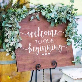 BATTOO Wedding Welcome Sign Decal Welcome to Our Beginning Couples Wedding Reception Home Adhesive Sticker - Marriage Wedlock of Love Wedding Ceremony Decal 16" Wide by 8" Tall, White
