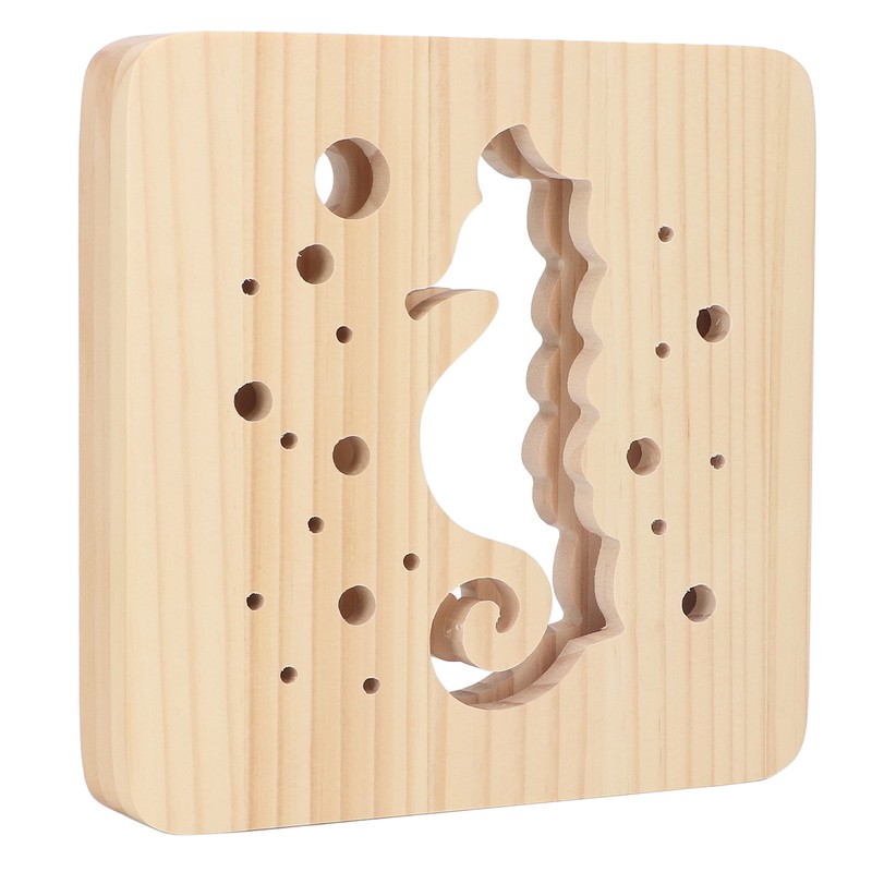 Wooden 3D LED Light Hollow Seahorse Pattern USB Power Supply