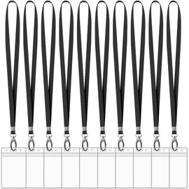 Avorast 10 Pack Vertical ID Card Name Tag Badge Holders with Lanyards, Lanyard with Waterproof Extra Thick Plastic Clear Badge Holders, Sealable Zip Card Holder for Office School Staff IDs (Black)