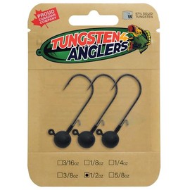 Tungsten 4 Anglers - 97% Pure Tungsten Forward Facing Live Sonar Ball Jig Head | 1/8, 3/16, 1/4, 3/8, 1/2oz. Damiki Rig Jig Heads | Bass, Walleye, Pike, Perch Fishing (Matt Black, 1/2oz. 3/0)